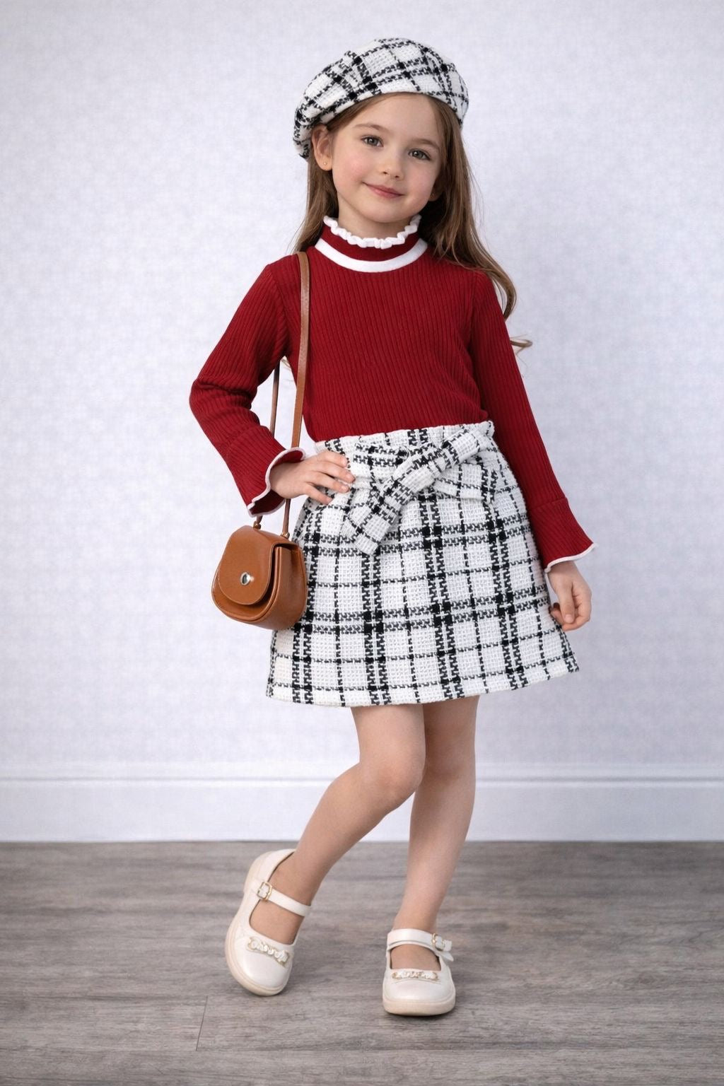 Kız çocuk set(kemerli etek,badi ve şapka)Le214